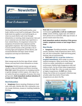 June eSource Newsletter: Heat Exhaustion / Symptoms & First Aid